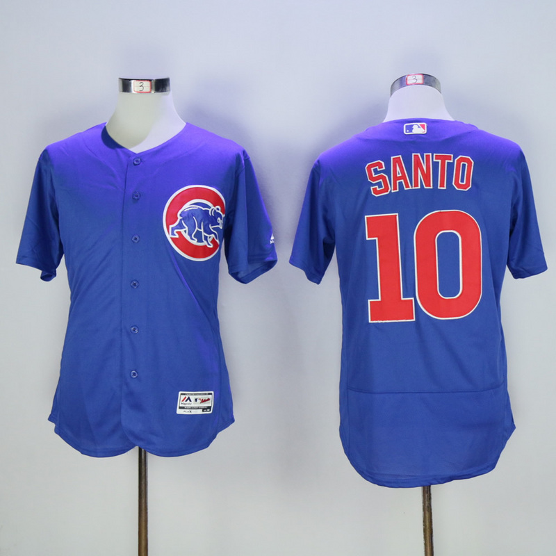 Men Chicago Cubs 10 Santo Blue Throwback Elite MLB Jerseys